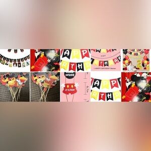 Mickey Mouse One Year Themed Birthday Banner - Red, Yellow, Black